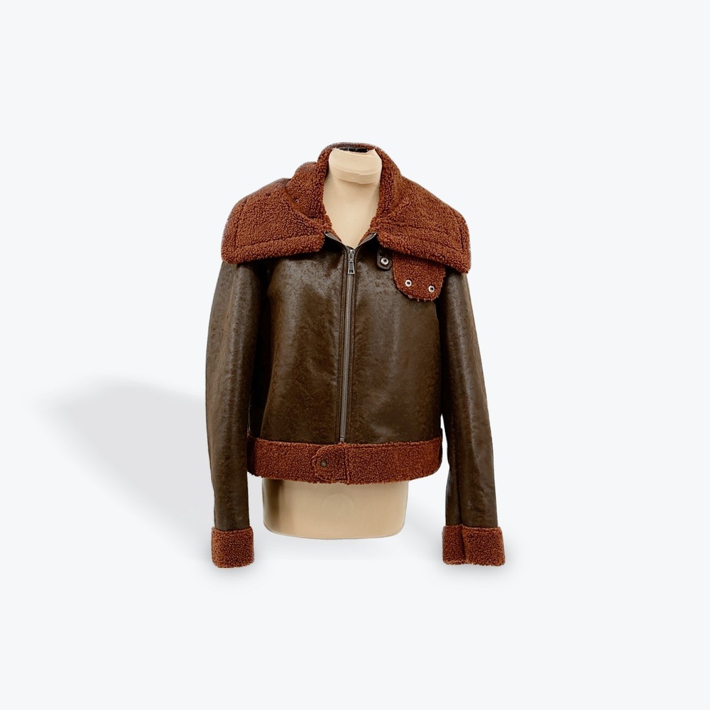 Forever 21 Women's L Brown Faux Leather Sherpa Lined Aviator Jacket